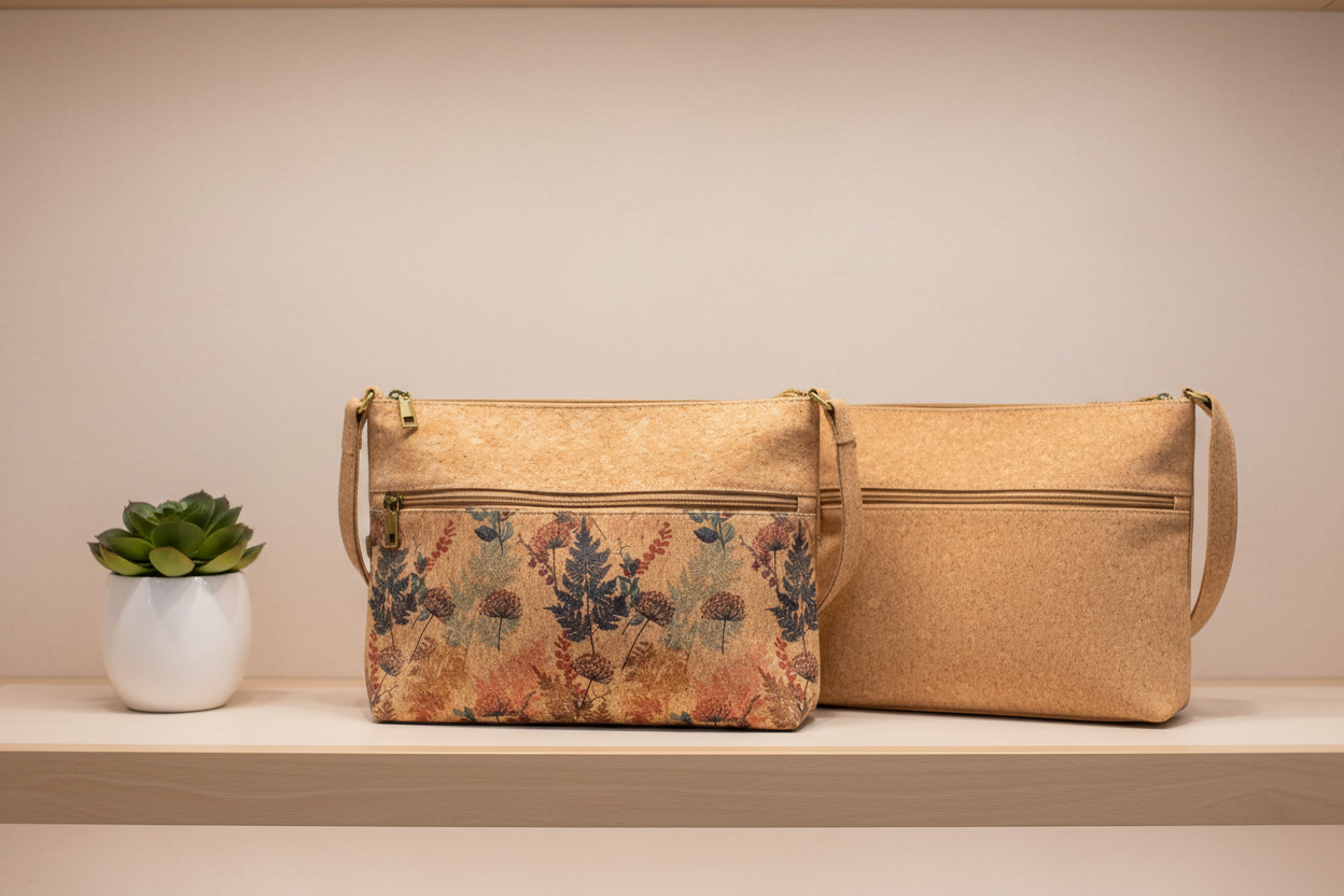 A stylish and spacious cork shoulder bag designed for everyday convenience. 