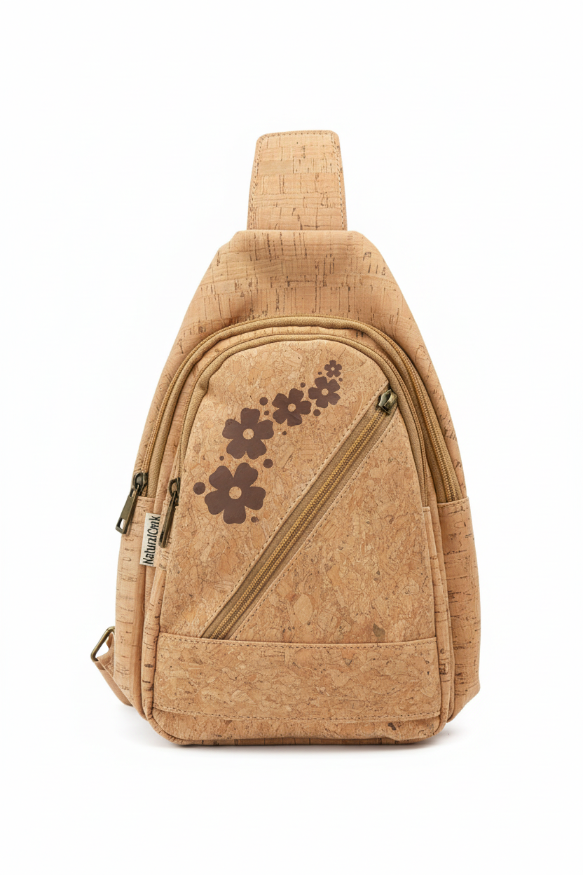 Cork Floral Sling Backpack on White Background