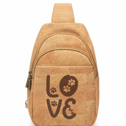 Cork LOVE Paw Print Sling Backpack on White Background