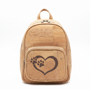 Cork Mini Backpack Heart Paw Print on White Background