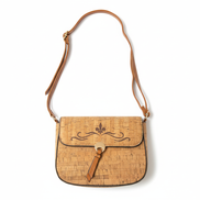 Cork Saddle Crossbody Bag on White Background