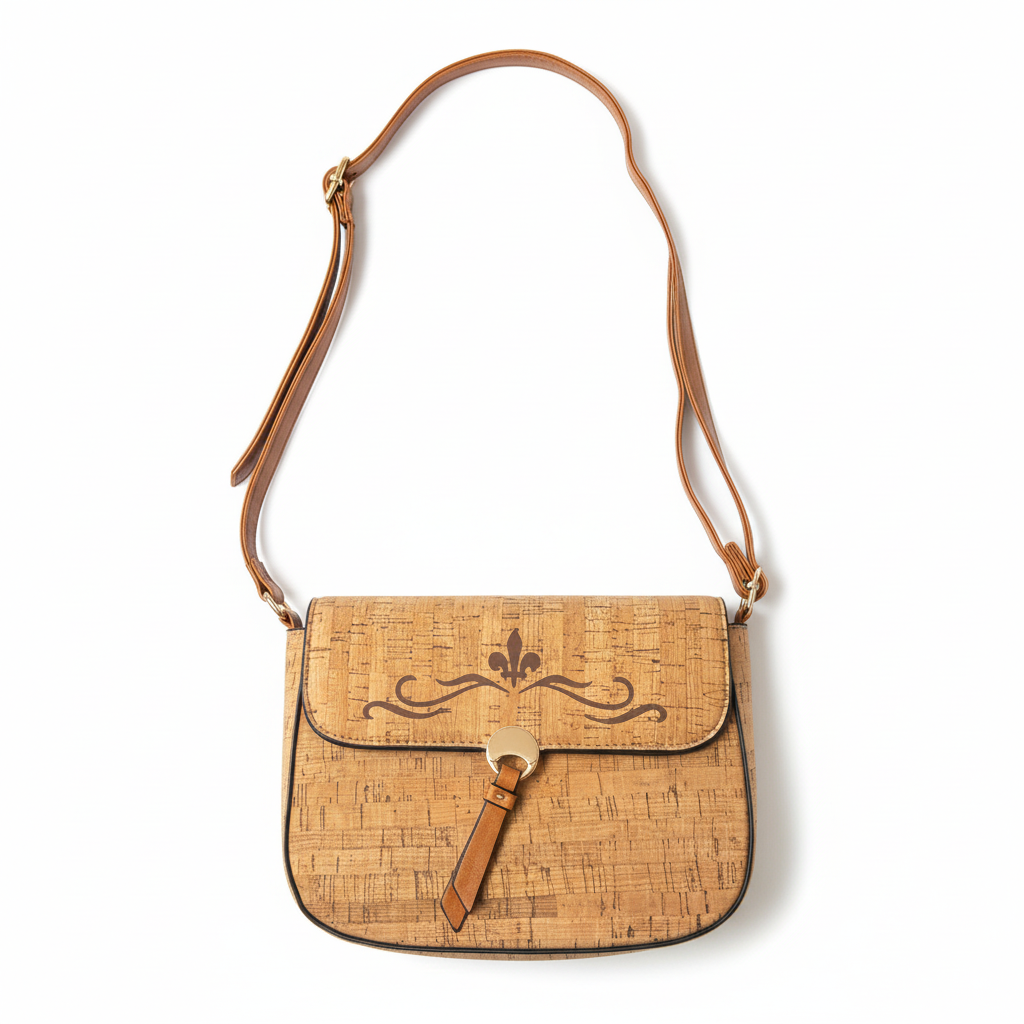 Cork Saddle Crossbody Bag on White Background