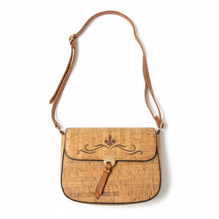 Cork Saddle Crossbody Bag on White Background