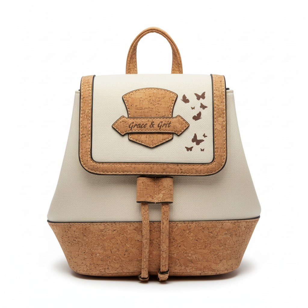 Grace and Grit Butterfly Cream Cork Backpack White Background