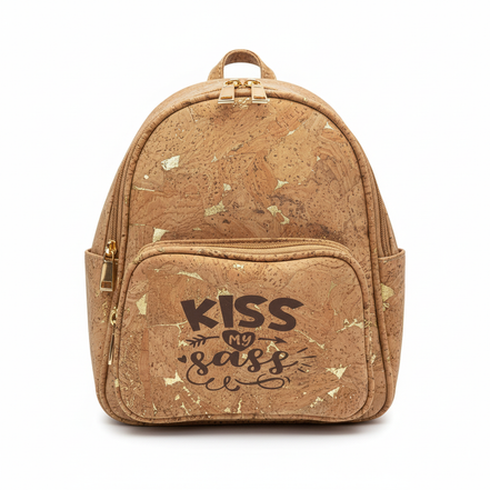 Kiss My Sass Cork Backpack White Background