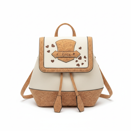 Love Hearts Cream Cork Backpack White Background