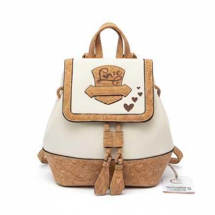 Love Hearts Large Cream Cork Backpack White Background